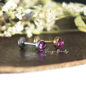 Titanium Threadless 18G Rose Cut Genuine Gem African Amethyst Flat Back Handmade